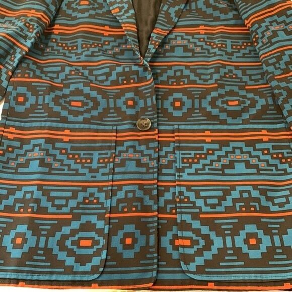 RARE Jenni Kayne | Aztec Ethnic Abstract Blue Blazer Pants Set Silk Blend XS 4 - Picture 10 of 15